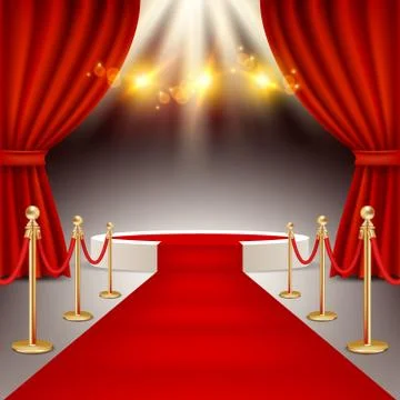 Winners podium with red carpet vector realistic illustration Stock Illustration