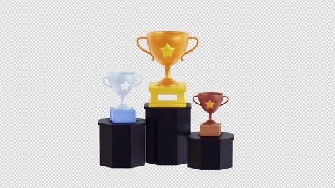 Winners podium with trophy cups animation. 3d render. Gold, silver, bronze Stock Footage 242424089
