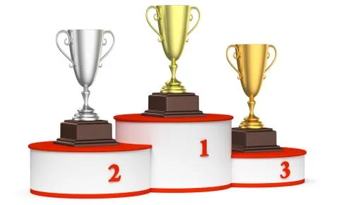 Winners podium with trophy cups Stock Illustration