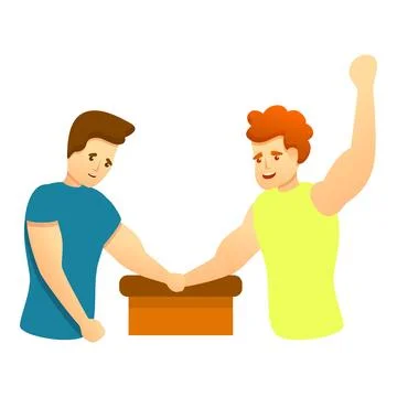 Winning arm wrestling icon, cartoon style Stock Illustration