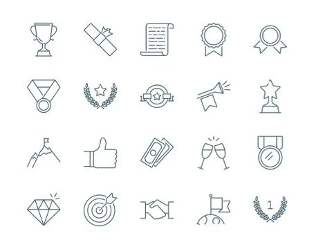 Winning awards vector icons set modern line style Stock Illustration