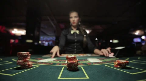 Winning at blackjack in casino Stock Footage