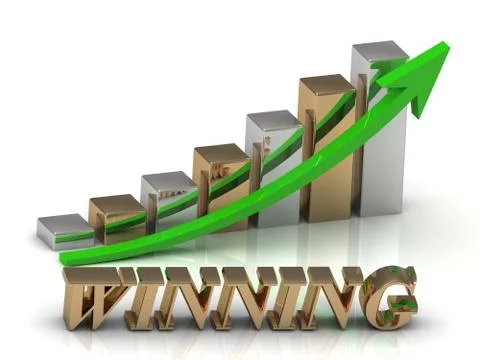 WINNING- inscription of gold letters and Graphic growth and gold arrows on wh Stock Illustration