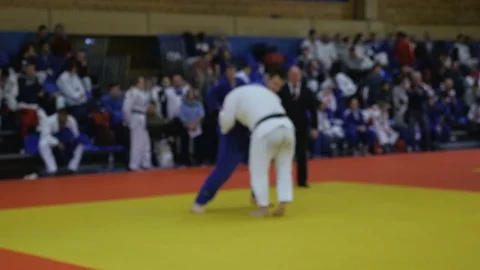 Athletes Judoka Fight On Tatami Judo Competitions Stock Photo