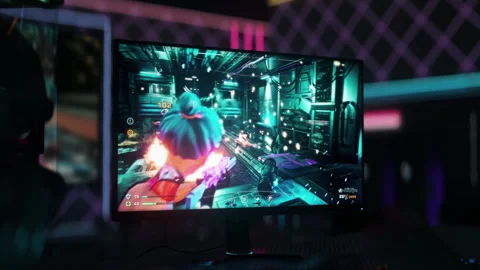 Winning Mission In Space Ship Level Of Adventure Video Game With Future Weapons Stock Footage 246716929