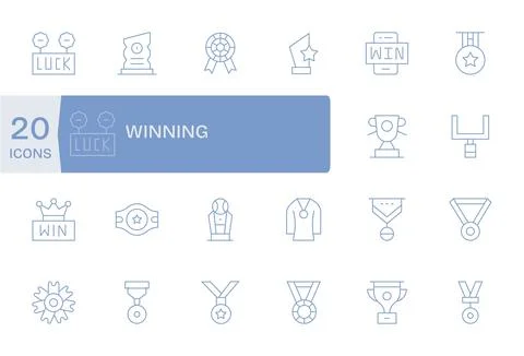 Winning Modern Vector Collection with 20 Thin Line 64x64 Grid Fitted Icons Stock Illustration