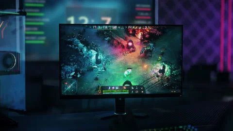Winning the round of the multiplayer battle arena game esports championship Stock Footage 224725915