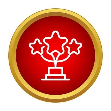 Winning three star award trophy icon on red button Stock Illustration