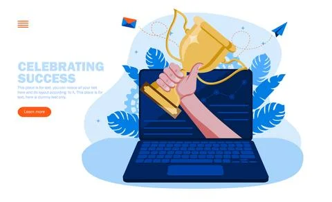 Winning trophy hand from the computer screen  Stock Illustration
