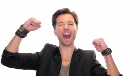 Winning young man on white Stock-Footage 45893684
