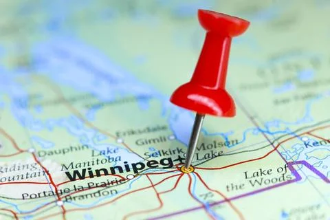 Winnipeg, Canada pin on map Stock Photos