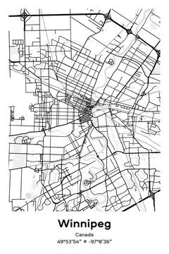Winnipeg, Canada - vector map of city in Black, white, gray, BW colors Stock Illustration
