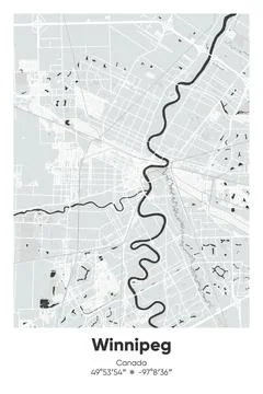 Winnipeg, Canada - vector map of city in Gray, Black, White, BW colors Stock Illustration
