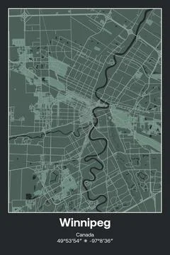 Winnipeg, Canada - vector map of city in Dark gray, Gray, Green, gray-green colo Stock Illustration