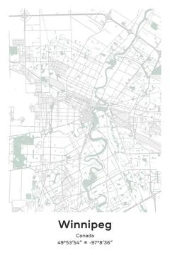 Winnipeg, Canada - vector map of city in Pastel, Gray, White, Green colors Stock Illustration