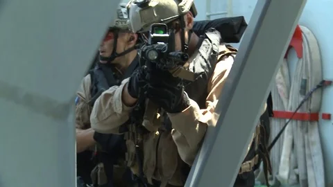 Winnipeg crew conducting training on the deck of the Winnipeg - 2015 Stock Footage 94263474