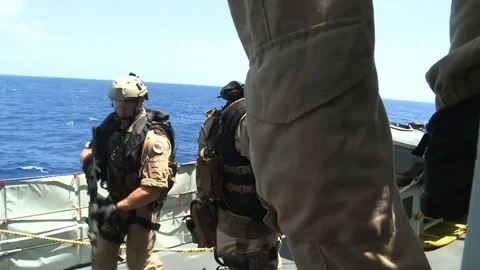 Winnipeg crew conducting training on the deck of the Winnipeg - 2015 Stock Footage 94263475
