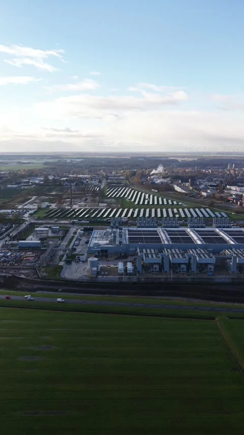 Winschoten Data Center Energy Consumption Aerial Netherlands 스톡 동영상 331403608