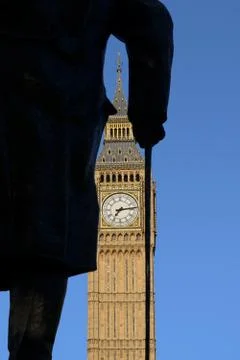 Winston Churchill Statue and Big Ben, London, England, United Kingdom Stock Photos