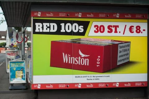 Winston cigarrettes marketing on a store facade in the street Stock Photos