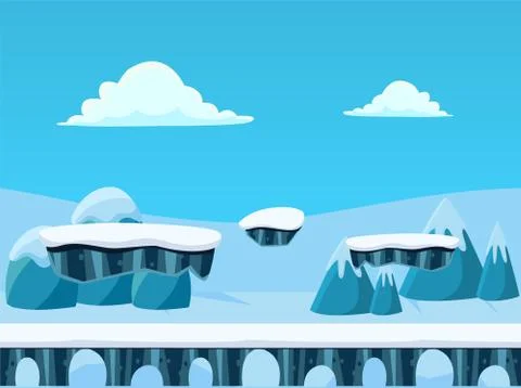 Winted Seamless Background with Bridge for Platform Games. Vector Illustration Illustrazione stock
