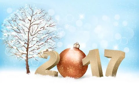 Winter 2017 background with a bauble. Vector. Stock Illustration