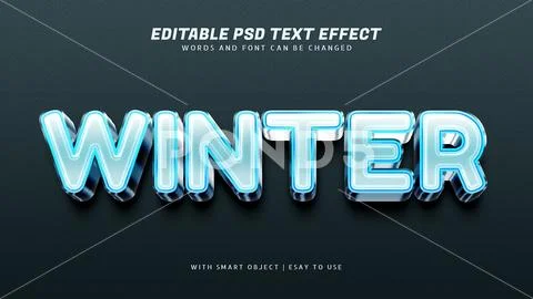 Winter 3d blue text effect editable Modèle PSD