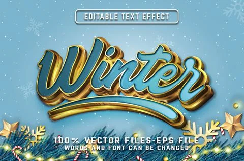 Winter 3d editable Text Effect With Golden Style Premium Vectors Illustrazione stock