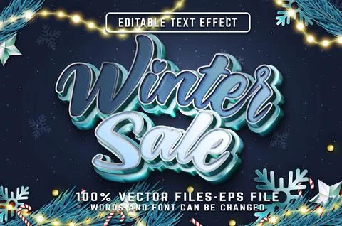 Winter 3d editable Text Effect With Golden Style Premium Vectors Illustrazione stock