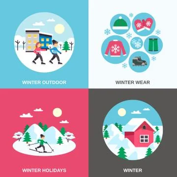Winter 4 Flat Icons Square Banner Illustrazione stock