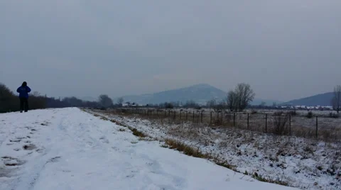 Winter 4K man jogging  Stock Footage 34483054