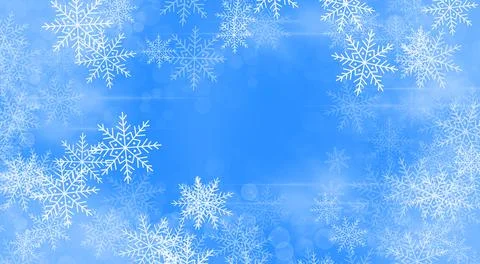 Winter abstract digital art background with white snowflakes, bokeh imitation on Stock Illustration