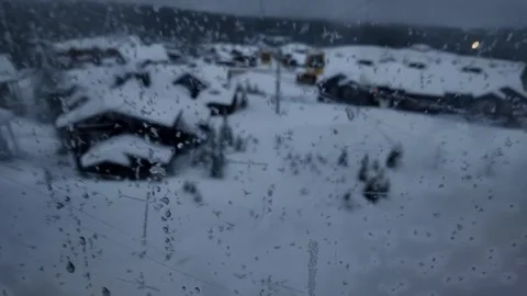 Winter Abstract: Frost Patterns and Blurred Snowy Landscape View Stock Footage 263185230