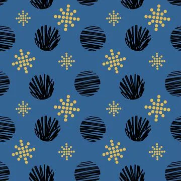 Winter abstract geometric seamless pattern with circles, snowflake. Trendy ha 스톡 일러스트