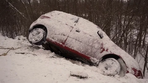 Winter accident: car crashed on slippery road Stock Footage
