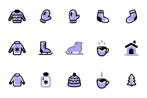 Winter Activities and Cozy Essentials Icons Illustrazione stock
