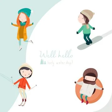 Winter Activities Vector Set イラスト素材