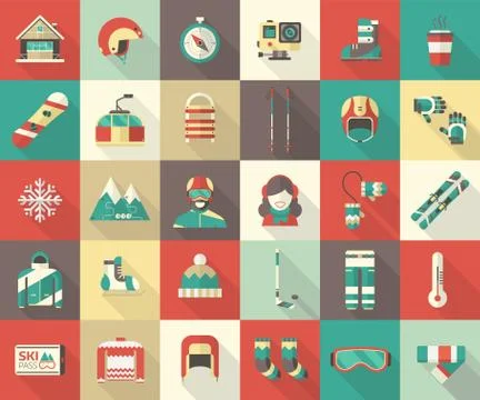 Winter Activity Flat Icon Collection Stock Illustration