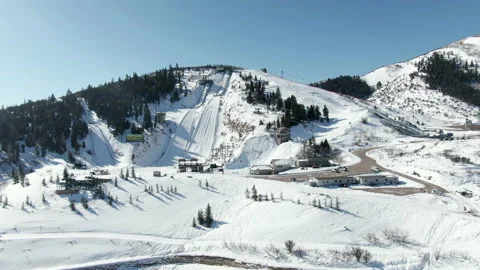 Winter aerial drone of the Utah Olympic Park, Park City, Utah. Stock Footage 171356053