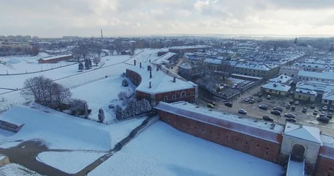 Winter aerial drone view of small town Stock Footage 112978091