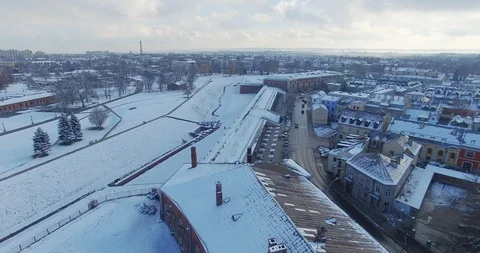 Winter aerial drone view of small town Stock Footage 112978933