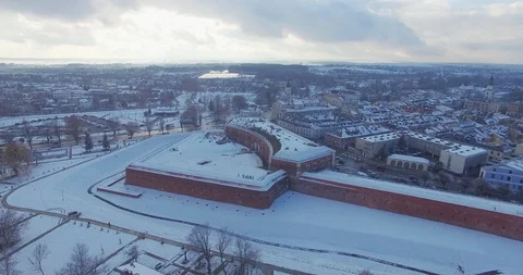 Winter aerial drone view of small town Stock Footage 112979470
