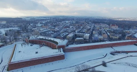 Winter aerial drone view of small town Stock Footage 112980635