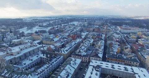 Winter aerial drone view of small town Stock Footage 112982918