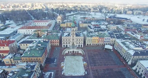 Winter aerial drone view of small town Stock Footage 112983394