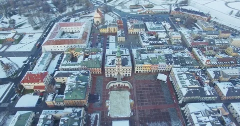 Winter aerial drone view of small town Stock Footage 112983674
