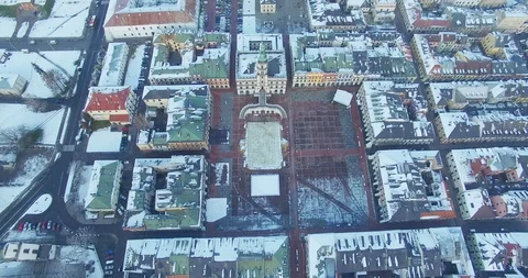 Winter aerial drone view of small town Stock Footage 112985298