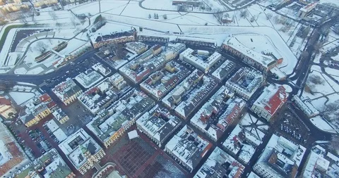 Winter aerial drone view of small town Stock Footage 112985654