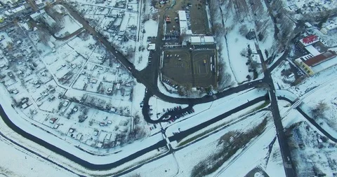 Winter aerial drone view of small town Stock Footage 112987306
