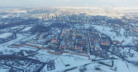 Winter aerial drone view of small town Stock Footage 112988436